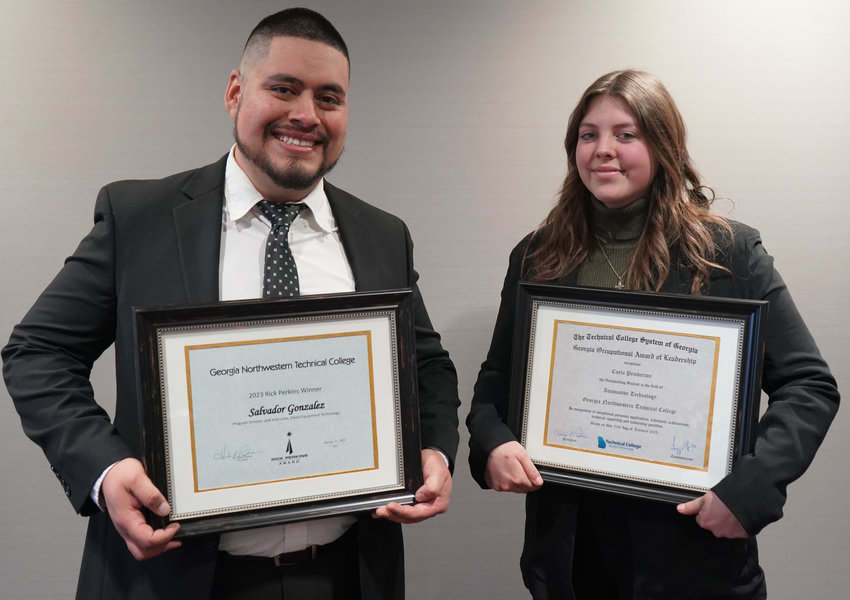 Salvador Gonzalez (left) is the winner of GNTC&rsquo;s 2023 Rick Perkins Award, and Cayla Pemberton is the winner of GNTC&rsquo;s 2023 GOAL Award.