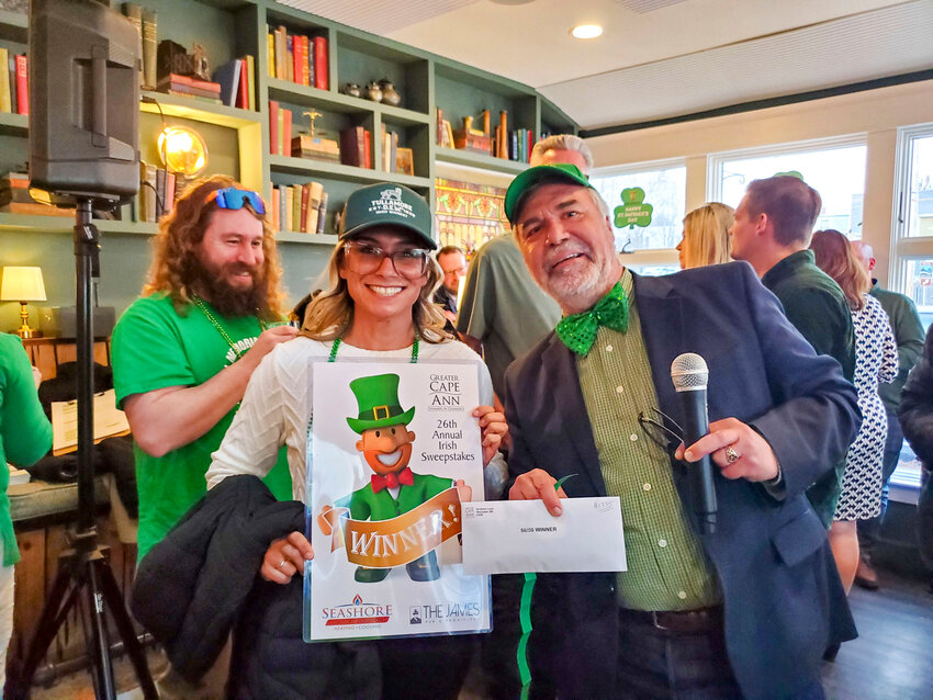 Left, Krystal Williams, manager of the Manchester branch of the Cape Ann Savings Bank, with Jim Brown, 2025 Chamber president.