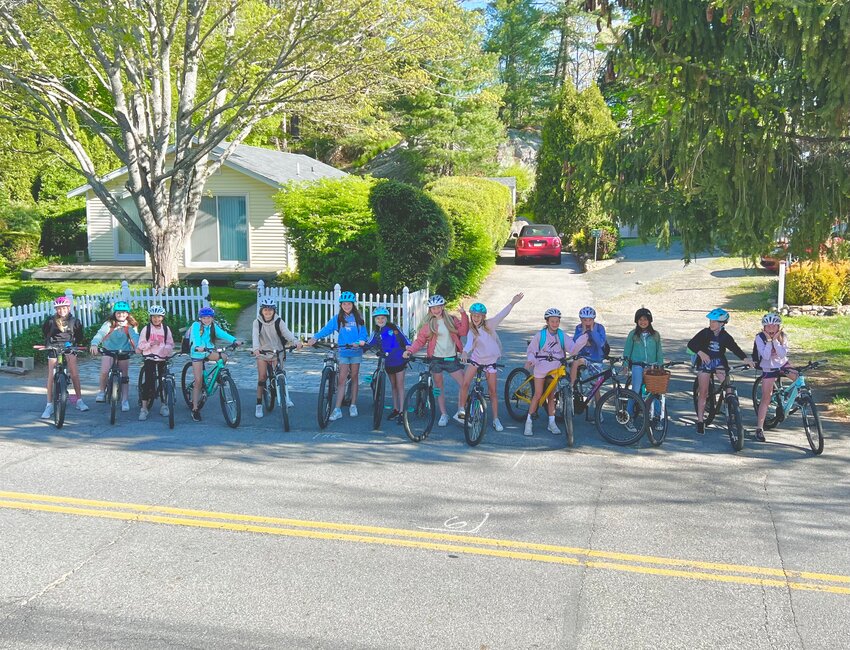<p><em>This is a group of 5<sup>th</sup> grade girls (rising Middle Schoolers) biked to and from Memorial together most days last school year when the weather was cooperative.  They met each morning at the corner of Pine and Pleasant at 8 a.m. (Left to right), Hadley Duncan, Lauren Scanlon, Chloe Marletta, Brooke Opal, Sophia Colarusso, Stella Mazzini, Kyra Wollach, Kinsley Gariano, Grace Burgess, Wren Lewis, Hadley Johnson, Antonia Vivanco, Emily Fedorowich, Annie Kent. </em> </p>