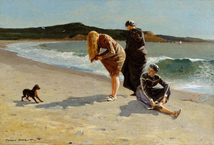 “Eagle Head, Manchester, Massachusetts (High Tide)” by Winslow Homer was called “grotesque” when it debuted in New York City in 1870, described as “one of the most unsettling romantic paintings of the nineteenth century.”  Today it hangs in NYC's Metropolitan Museum of Art.