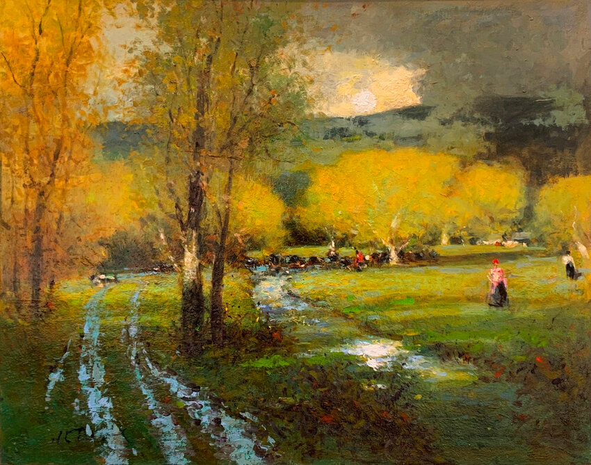 John Terelak is an artist whose work philanthropists will be able to purchase next week at the Sawyer Free Library Benefit Art Auction.  This painting, “After Rain,” is an example of his work.