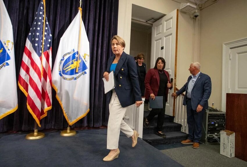 Massachusetts Gov. Maura Healey and, left, Lt. Gov. Kim Driscoll.