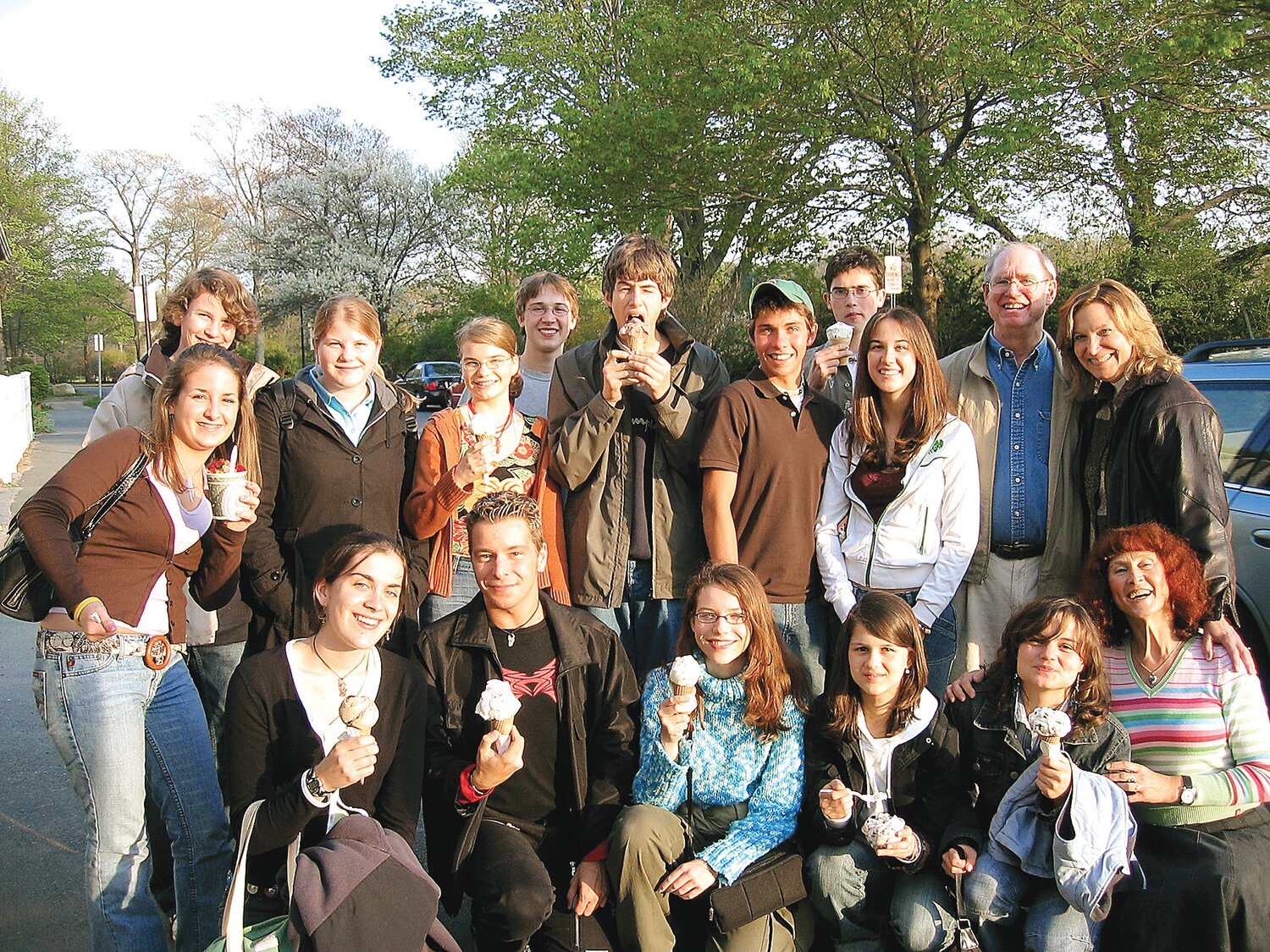 Tim Averill is a retired storied teacher who created a nationally recognized high school debate team.  His former students raised an endowment to start a scholarship he manages today as part of MEEF.  Tim and Lauren Averill (upper right) with Manchester Essex debaters in 2005 (Cody, Dixon, Cellucci, Cowman) and the German exchange debaters and their chaperone Vera (lower right).  Courtesy Photo (Courtesy Photo)