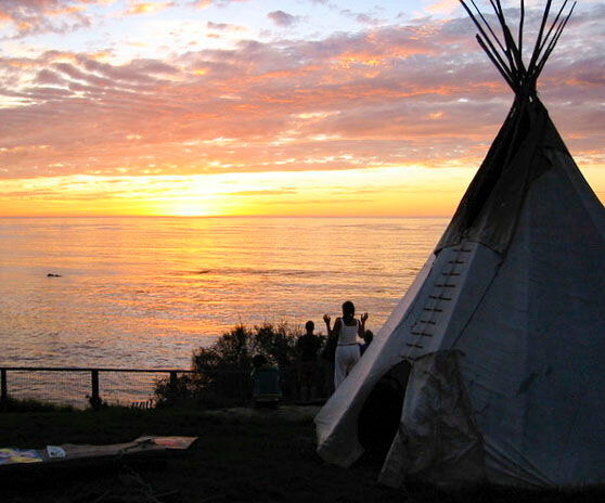 Sunset at the teepee, abutting the art barn at Esalen.  (Photo: Larry Lamb)