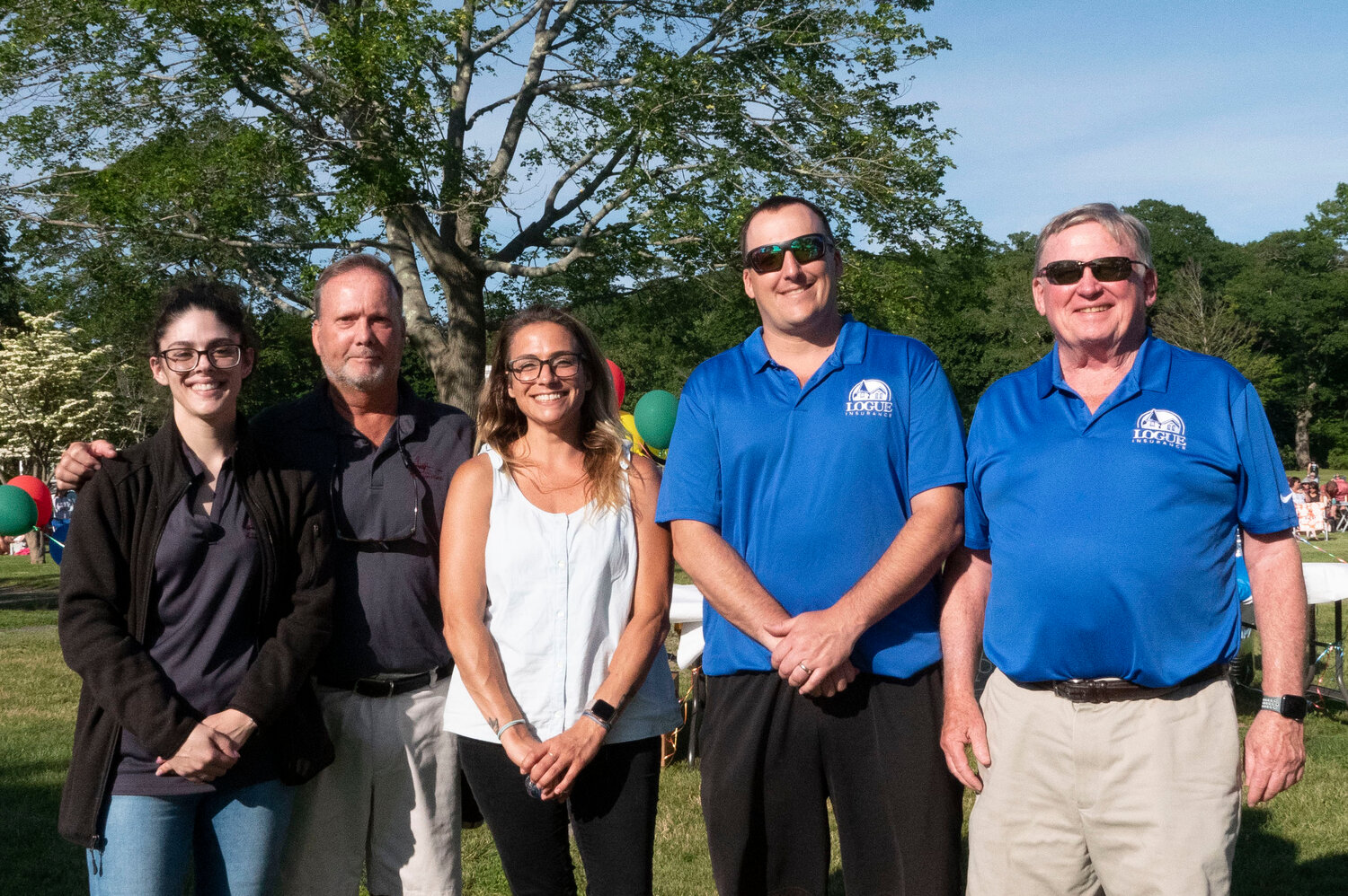 The sponsors that made it all possible.  From left Isabella Randazzo, bank manager Ken Davis, and Krystal Williams from Manchester’s Cape Ann Savings Bank.  Ted and Tim Logue of Logue Insurance. 