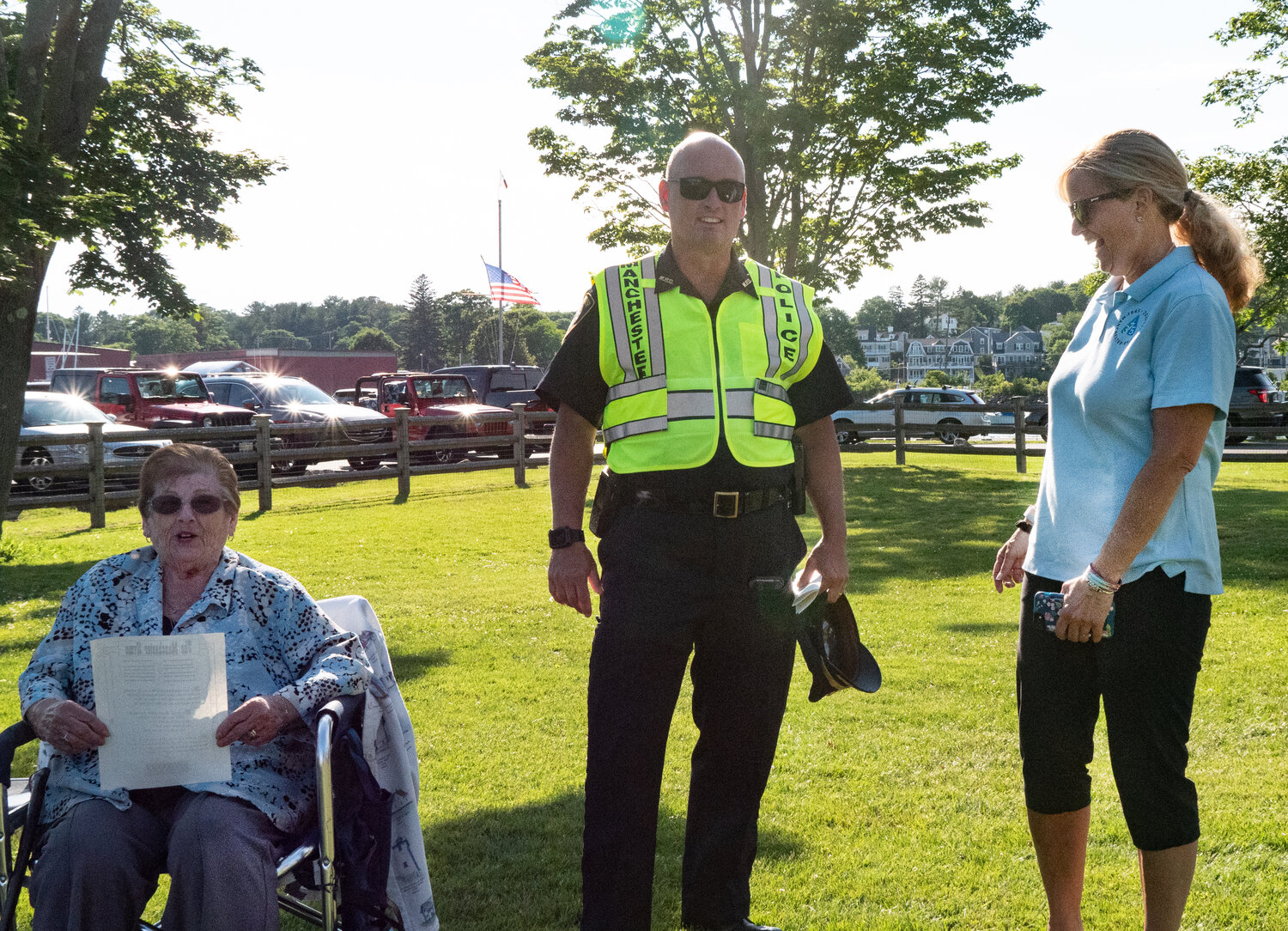 What a line up!  From left, Carol Powers, MBTS Police Chief Todd Fitzgerald and town Parks &amp; Recreation Director Cheryl Marshall. 