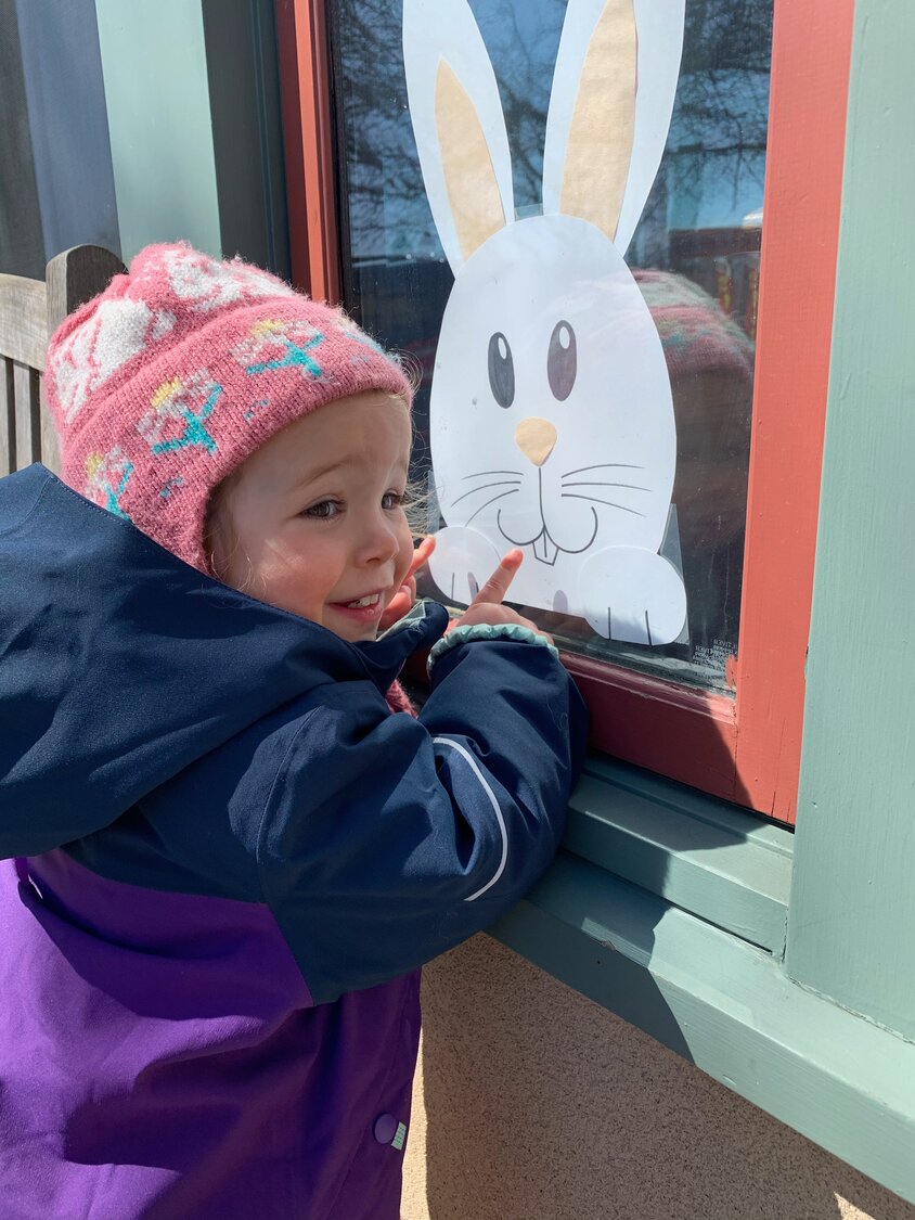 Congratulations, Alice!  You found the bunny in the window of Cala’s in Manchester as part of last Saturday’s Bunny Hunt from the Manchester Mothers Club and the Manchester Community Center. 