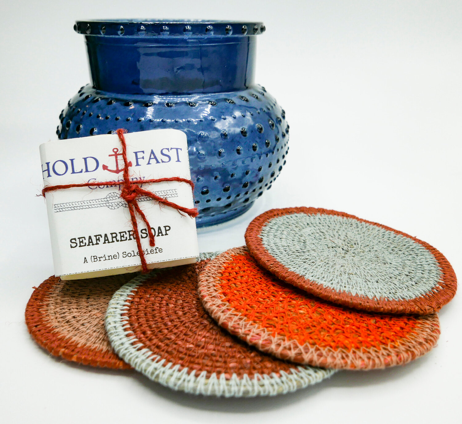 At Shakteau Interiors, come for the little fun home accessories.  Stay for the refined, milk-painted wood furniture pieces.  Here, jute cocktail coasters ($14.99), handmade hand soap from Gloucester ($7.99), deep sea blue press glass vase ($19.99). Shakteau Interiors5 Lexington Ave #1, Magnolia (978) 526-1414 