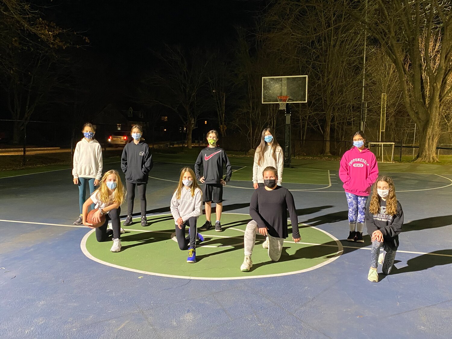 Thanks to Community Preservation and the work done by Manchester Electric the 6th grade girls basketball team was able to play under the refurbished lights at Sweeney Park. Pictured in the front row are; Bianca Torre, Sadie Potter, Jules D’Andrea and Madeleine Franco. In the back row; Maggie Whitman, Miriam Garrett-Metz, Emerald Jakes, Hazelle Steriti and Maya Frangioso. Not pictured is Cate Vendt. 
