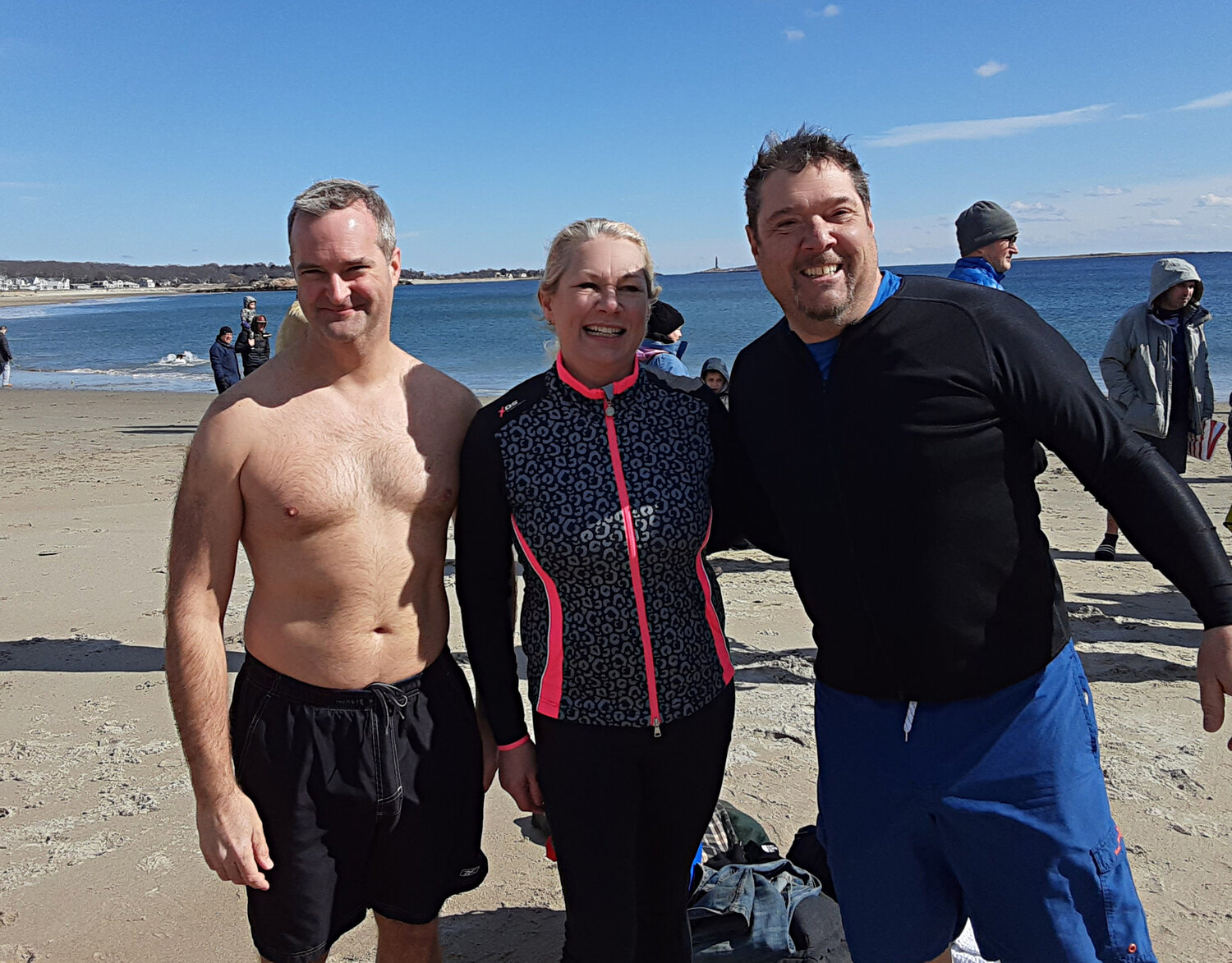 MARCH | Freezin’ For A ReasonLocal Rotarians made the leap to eradicate polio on Leap Day, February 29, at Good Harbor Beach in Gloucester.  Brian DesRosiers from Essex, Joanne Donnelly and Stephen Laspesa (both from Manchester) jumped into the frigid waters as part of the annual Polar Plunge sponsored by Rotary International District 7930.  All donations were matched by the Gates Foundation. 