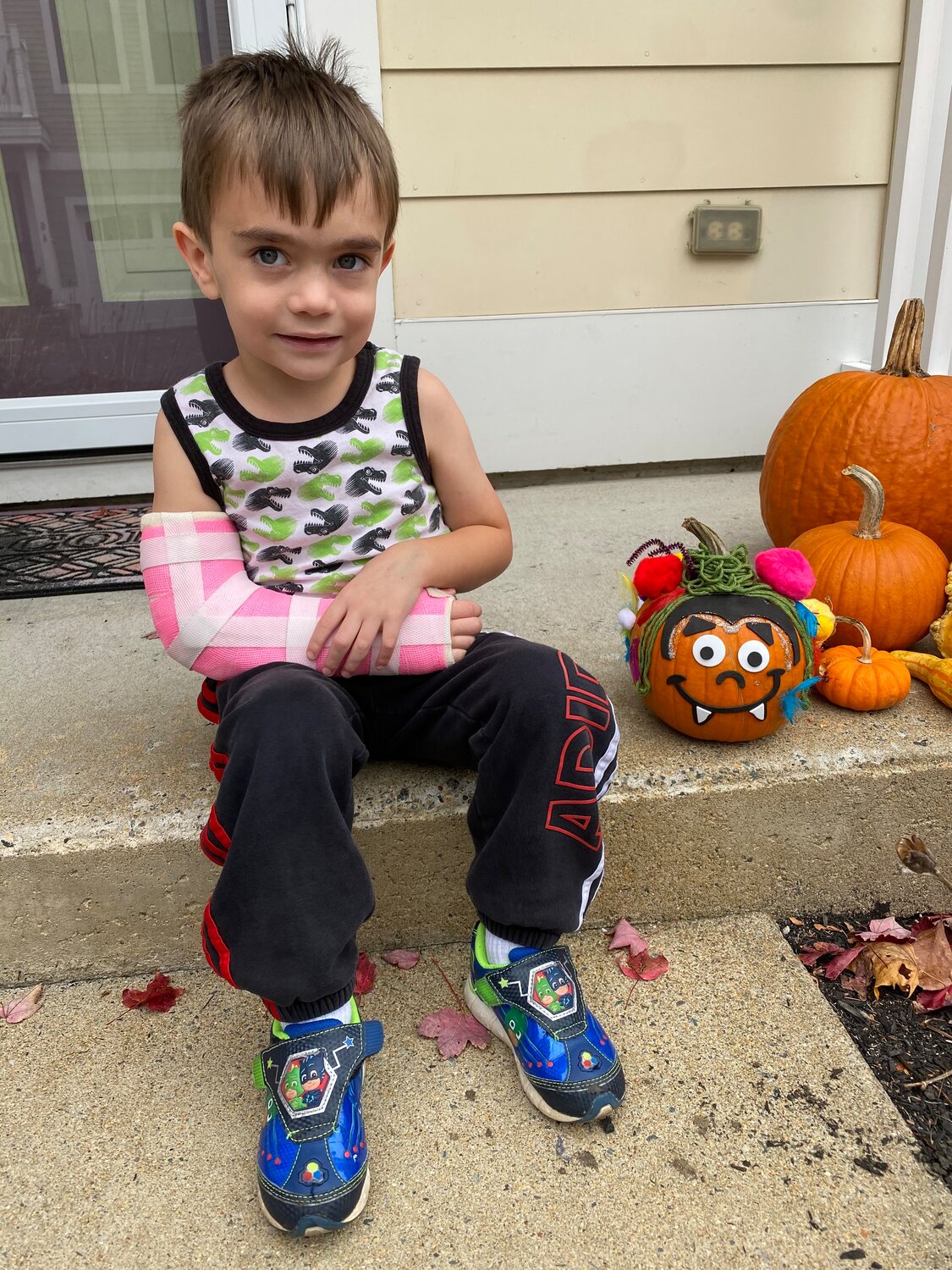 A shout out to James, age four, who "didn't let a broken arm stop him from decorating his vampire pumpkin" in the Manchester Community Center Pumpkin Decorating Contest, which took a creative turn this year. 