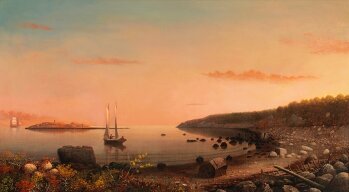 Fitz Henry Lane (1804-1865), The Western Shore with Norman's Woe, 1862. Oil on canvas.  Collection of the Cape Ann Museum, Gloucester, MA. Gift of Isabel Babson Lane, 1946 [1147.c]