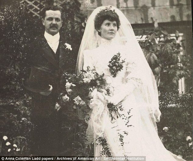 Anna Coleman Ladd and Maynard Ladd on their wedding day in 1905. The couple was married at Salisbury Cathedral in England before moving to Boston.