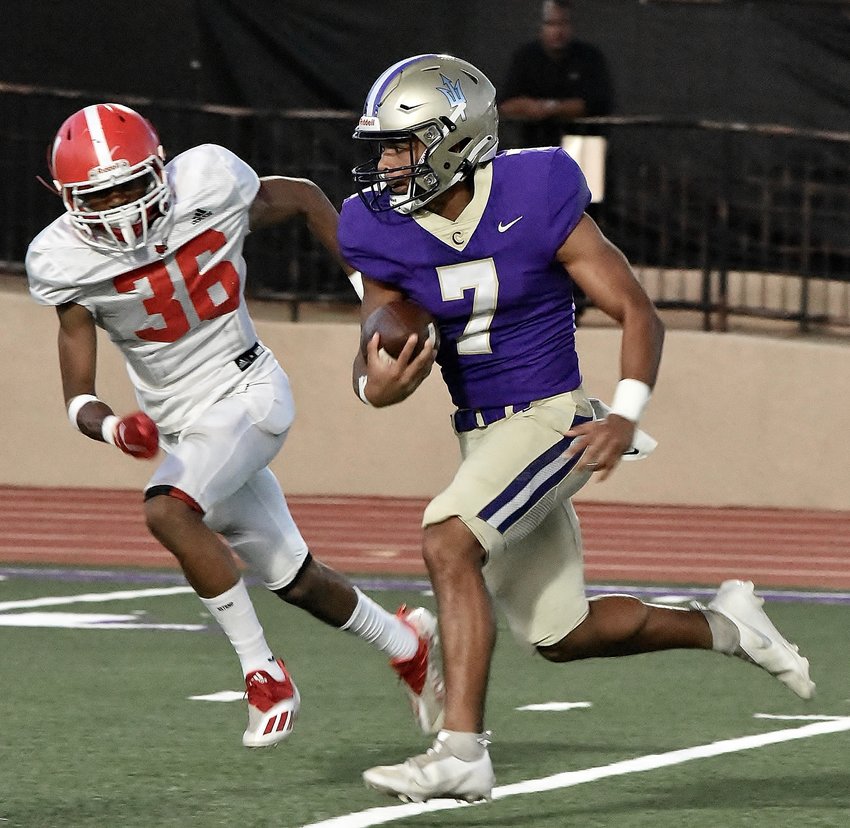 Cartersville quarterback Paul Gamble takes off running during a game earlier this year. The Hurricanes will travel to Hiram on Friday.