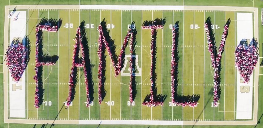 About 3,000 people helped form the word &ldquo;FAMILY&rdquo; during the Pink Out celebration at the Adairsville High School stadium Oct. 21.