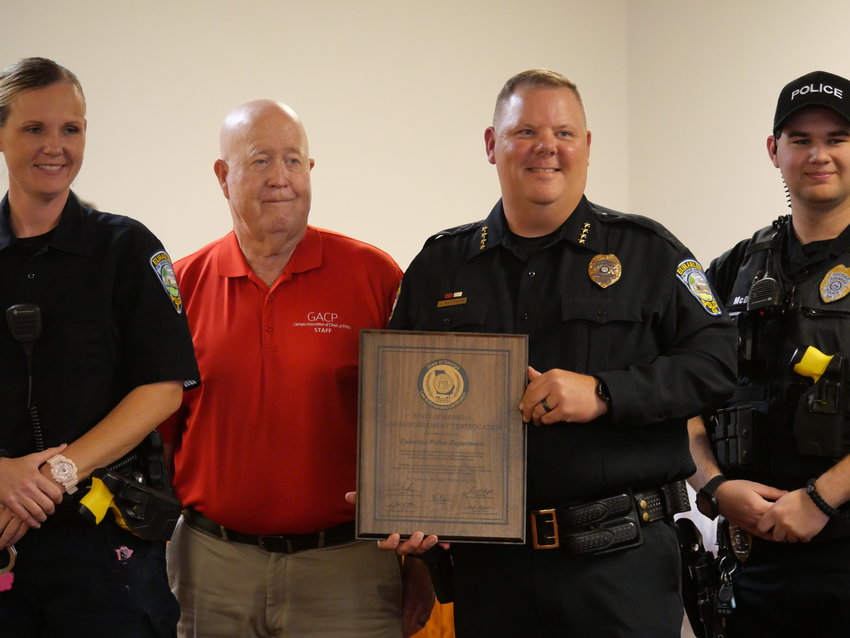 The Euharlee Police Department received a plaque to commemorate the agency's recent State certification at a Nov. 1 public meeting.