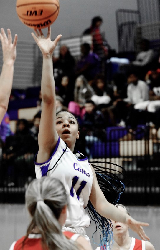 Cartersville's Ja'Kayah Draughn drives the lane and puts up a shot during Tuesday's 59-55 win over Dalton.