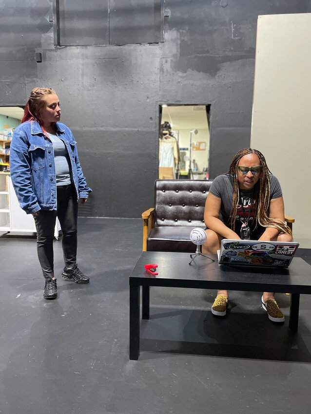 Caytlin Dover and Shantelle Williams rehearse a scene from &quot;MLM is for Murder (Or, Your Side Hustle is Killing Us).&rdquo;