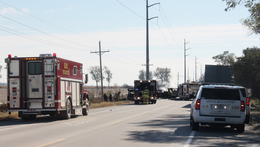 Washington County sheriff's deputies and Blair and Fort Calhoun fire and rescue personnel respond to a two-vehicle accident Tuesday on U.S. Highway 75 south of Blair.