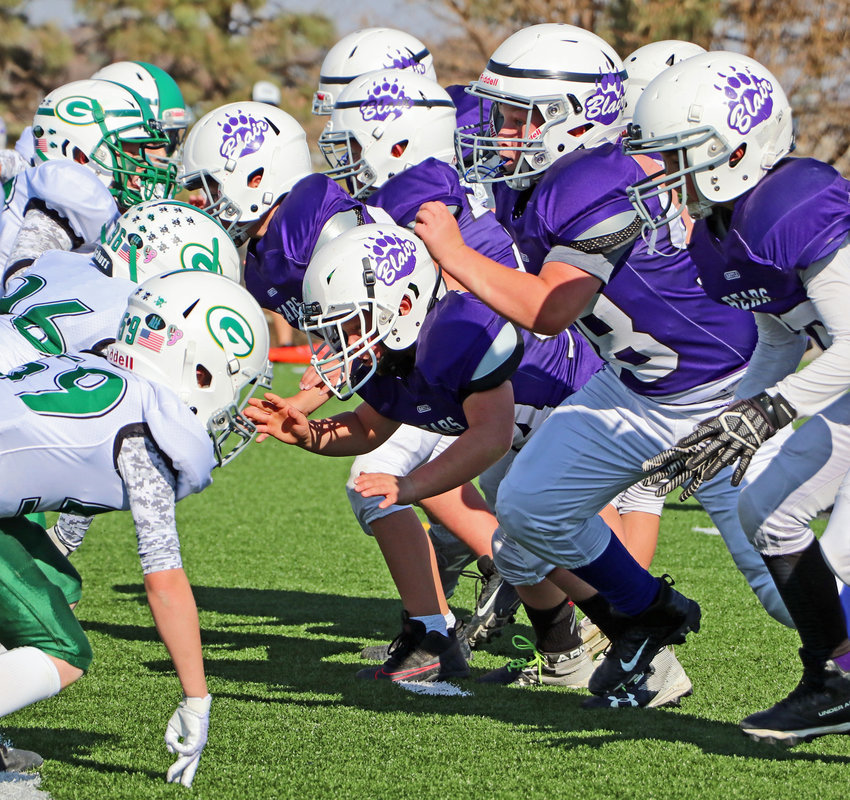 The BYFA offensive line goes up against the Gretna Jr. Dragons on Saturday at Millard North High School.