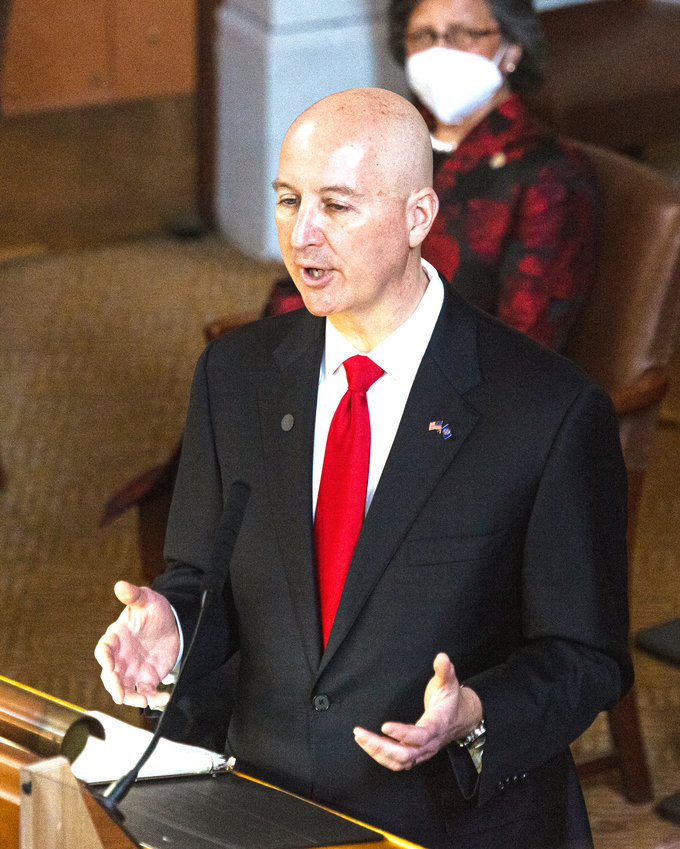 Gov. Pete Ricketts gives his State of the State address Thursday to the Nebraska Legislature..