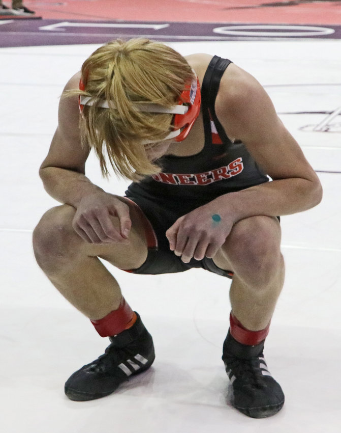 The Pioneers' Lance Olberding collects himself before a match Friday in Omaha.