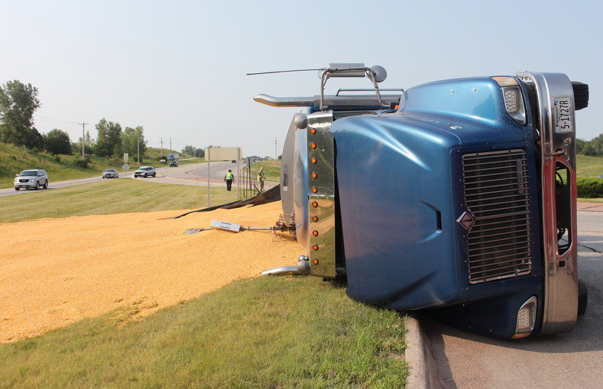 Blair police, Washington County sheriff's deputies and Blair Fire and Rescue responded to an overturned semi Tuesday at the roundabout in Blair.