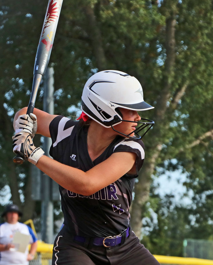 Blair junior varsity batter Amber Gochanour waits on an Omaha Gross pitch Tuesday at the Youth Sports Complex.