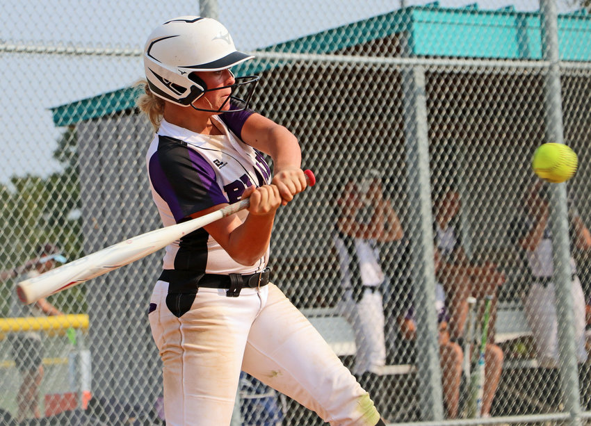 Blair senior Jerzie Janning takes a swing Saturday at the Youth Sports Complex.