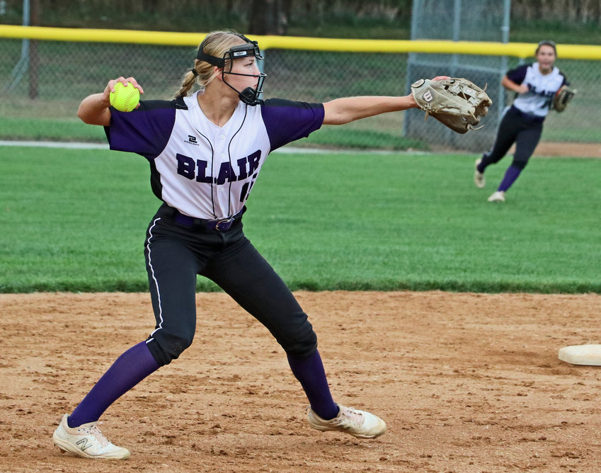 Bears shortstop Nessa McMillen fires a throw to first base Thursday against Bennington at the Blair Youth Sports Complex.