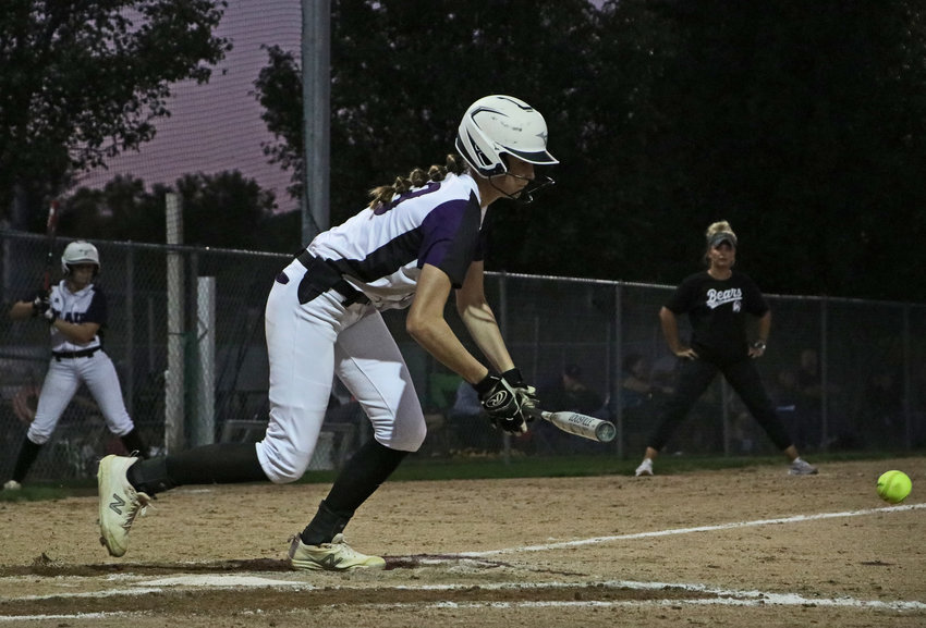 Blair's Claire Mann lays down a bunt Monday at Omaha Skutt.
