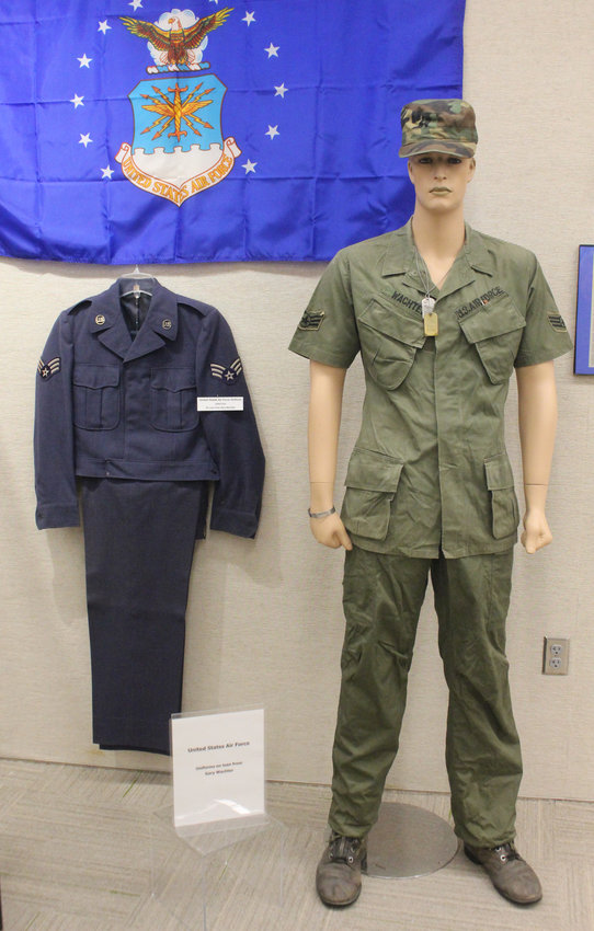 Uniforms from every branch of the military are on display at the exihibit at the Blair Public Library and Technology Center.