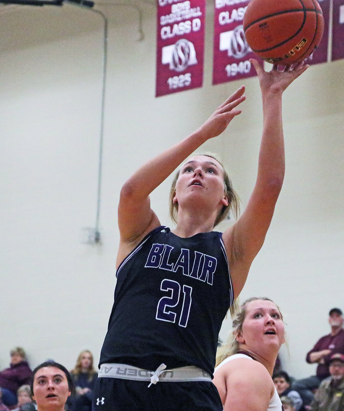 Blair junior Kailey O'Grady scores a bucket Monday at Arlington High School.