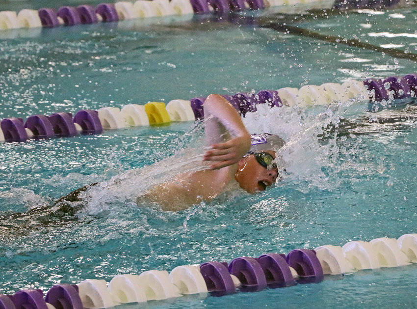 Blair's William Filows, 8, competes in the 25-yard freestyle Saturday at the YMCA.