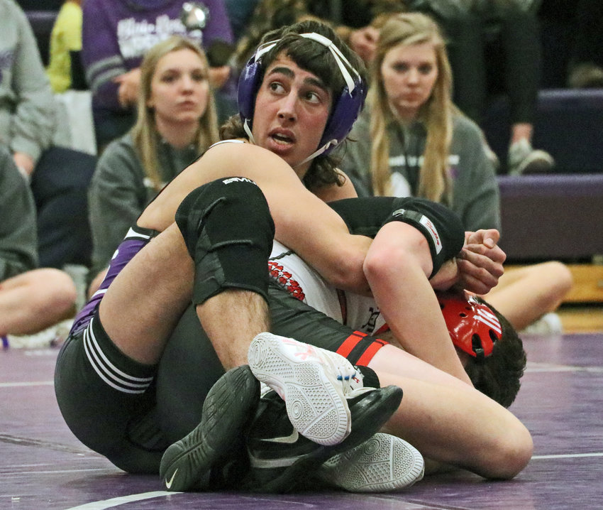 The Bears' Luke Frost, left, competes against Missouri Valley's Rush Knutson on Thursday at Blair High School.
