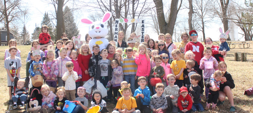Before the Herman Easter Egg Hunt began, eager racers took a photo op with the Easter Bunny.