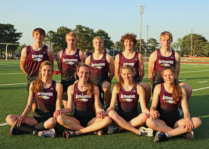 The 2022 Arlington High School state track and field qualifers. Front row, from left: Kailynn Gubbels, Keelianne Green, Whitney Wollberg and Hailey O'Daniel. Back row: Colby Grefe, Kaden Foust, Kevin Flesner, Dallin Franzluebbers and Nolan May.