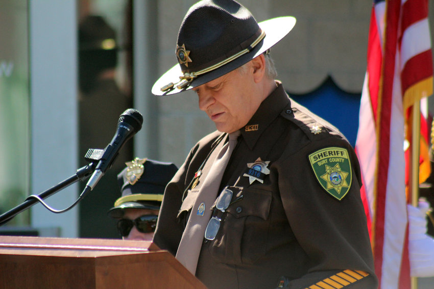 Chief Deputy Jimmy Buck of the Burt County Sheriff's Office was the guest speaker during the National Peace Officers Memorial Day service Saturday at the Washington County Sheriff's Office. Buck spoke about Deputy Sheriff Justin Smith, who died last year due to complications from COVID-19.