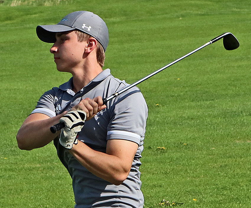 Fort Calhoun's Dylan Boldt watches his shot Thursday at Northridge Country Club in Tekamah.