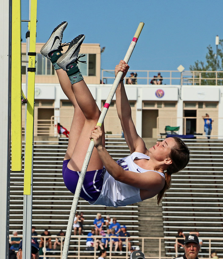 Blair's Sam Cemer competes in the pole vault Wednesday at Omaha Burke Stadium.