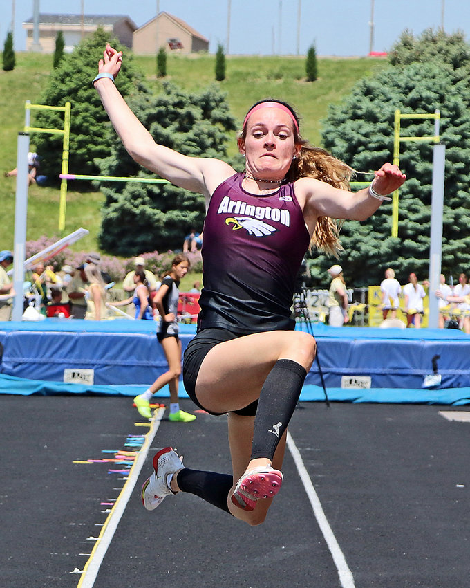 Arlington junior Keelianne Green competes in the long jump Wednesday during the NSAA State Track and Field Championships at Omaha Burke Stadium.
