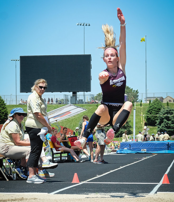 Arlington's Keelianne Green competes in the long jump Wednesday at Omaha Burke Stadium.