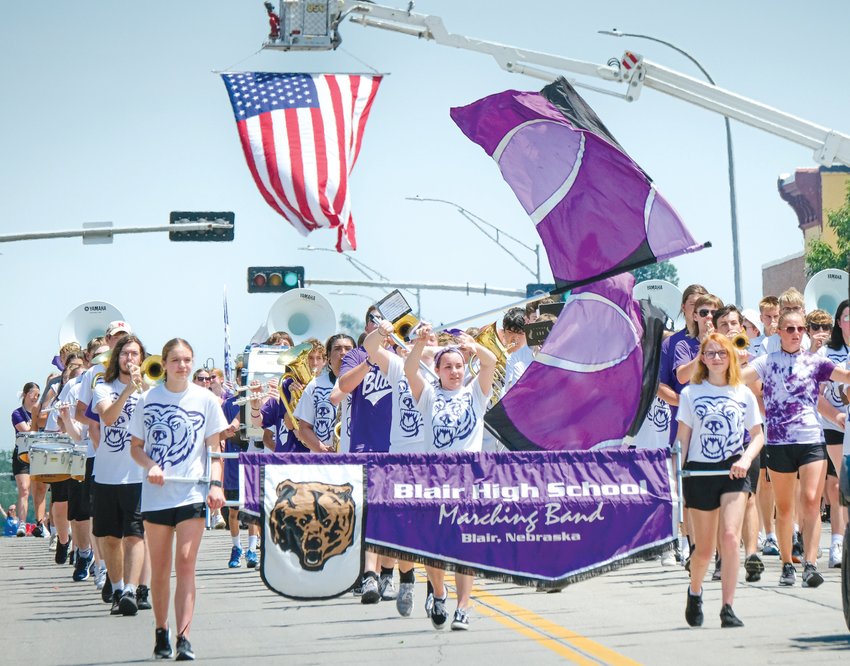 The Blair High School Band marches along Washington Street during the Gateway to the West Days parade on June 11.