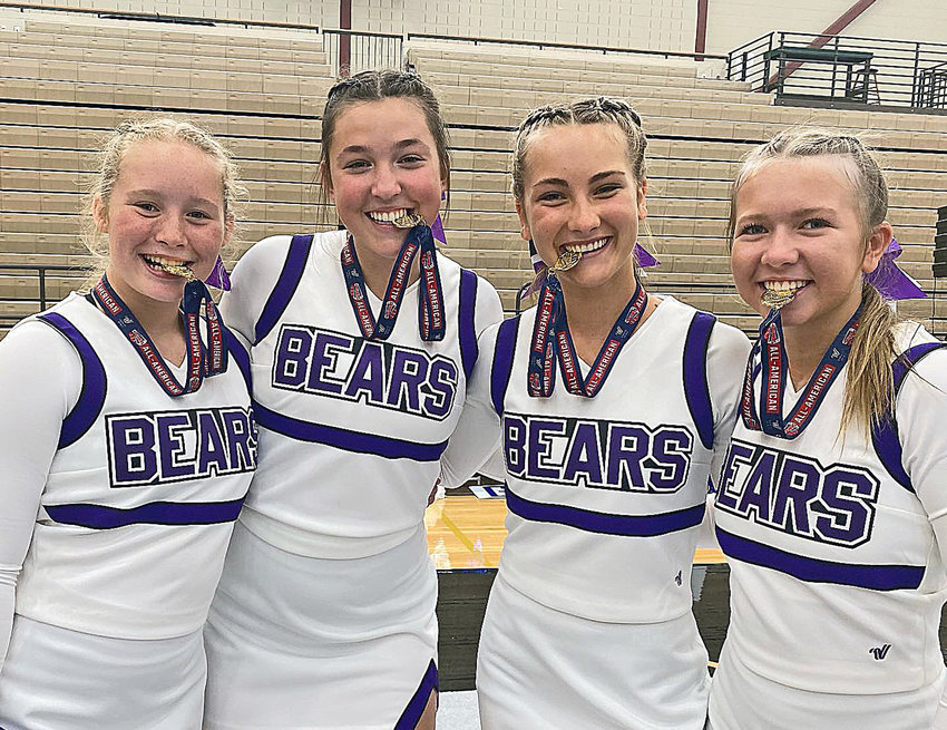Blair High School cheerleaders Jo Inget, from left, Nicki Wendt, Hayen Bosanek and Lexi Hilgenkamp earned All-American status June 13-16 during a camp in Lincoln.