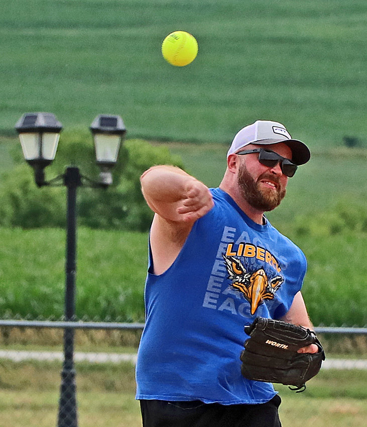 Mike McGill throws the ball to first base Saturday during the Arlington Summer Sizzle celebration.