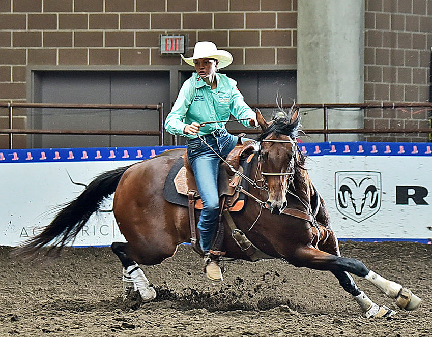 Hailey O'Daniel of Arlington competes during the 2021 NJHFR in Des Moines, Iowa. Last week, she made her debut at the National High School Finals Rodeo in Gillette, Wyo.