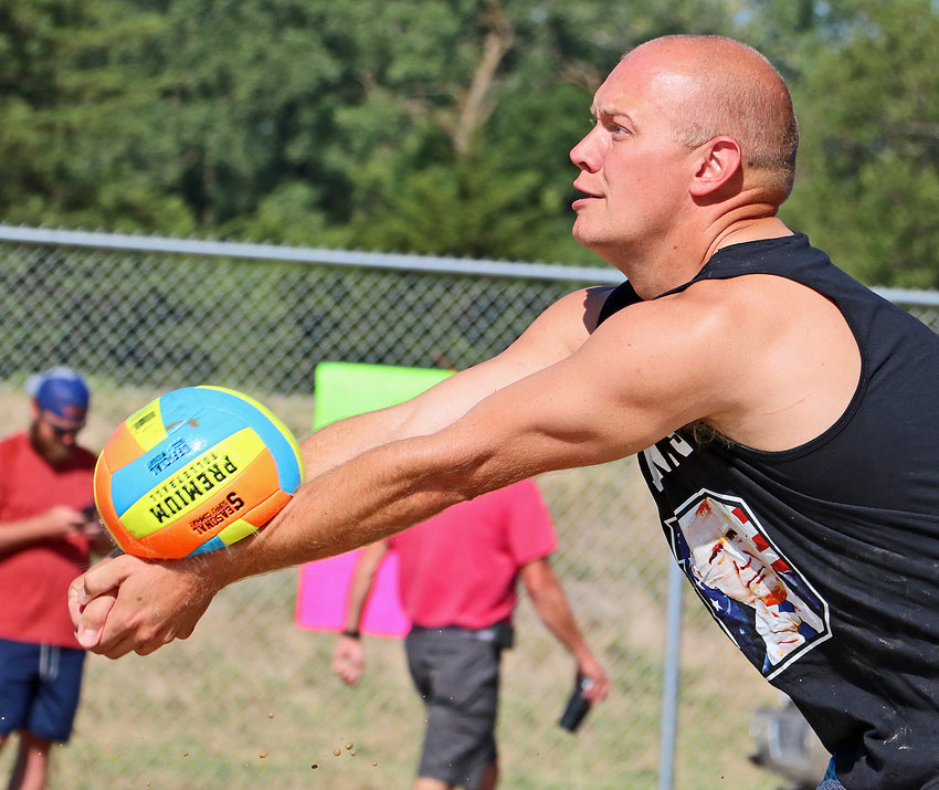 Eric Meads of Blair gets to the ball Sunday at the Washington County Fairgrounds.