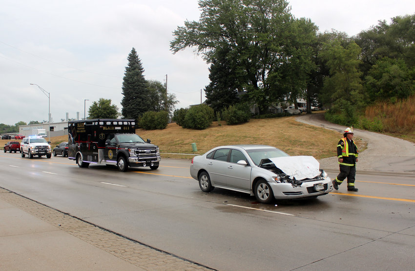 One vehicle was heavily damaged following a two-vehicle accident Monday afternoon on U.S. Highway 30 in Blair.
