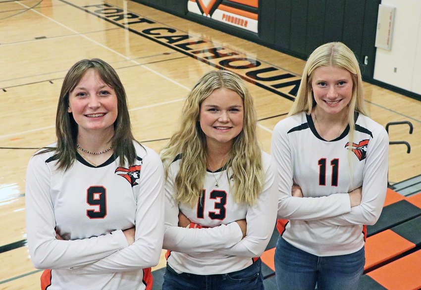 The 2022 Fort Calhoun volleyball team is led by seniors Grace Genoways, from left, Tilden Nottlemann and Olivia Quinlan.