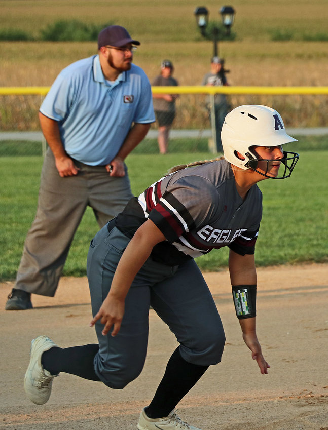 Arlington's Cadie Robinson leads off of third base Tuesday at the Two Rivers Sports Complex.